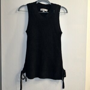 Ann Taylor Loft Black Sleeveless Side Tie Linen Blend Knit Sweater Size Small